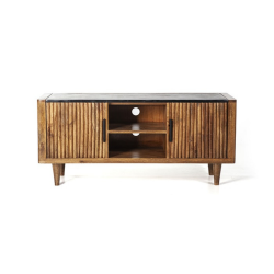 Meuble TV 125cm 2 portes en bois massif et marbre noir TICTO