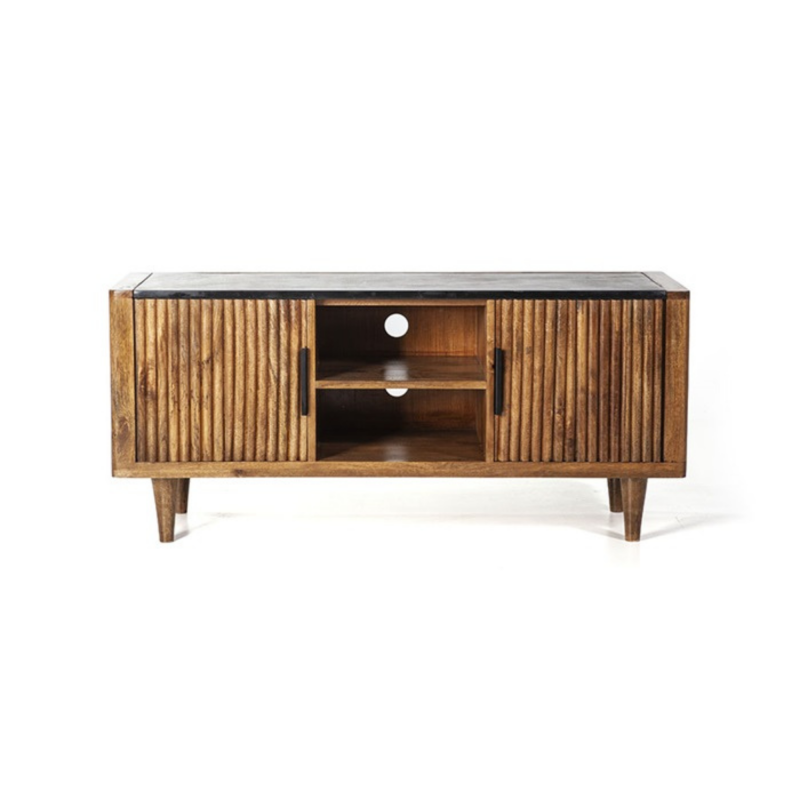 Meuble TV 2 portes en bois naturel