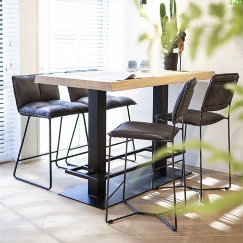 Table haute rectangulaire 140x80 cm en bois et métal