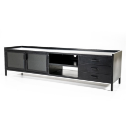 Meuble TV 205cm vitré en métal noir ZUC
