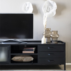Meuble TV rectangulaire 55x200cm noir en fer