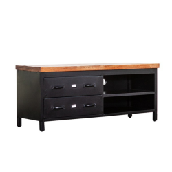 Meuble TV 135cm en métal noir et bois massif ZINI