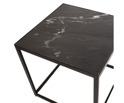 Table d'appoint carré 57x57cm en marbre et fer