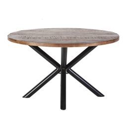 Table à manger ronde 130cm en bois massif et métal LIPOU