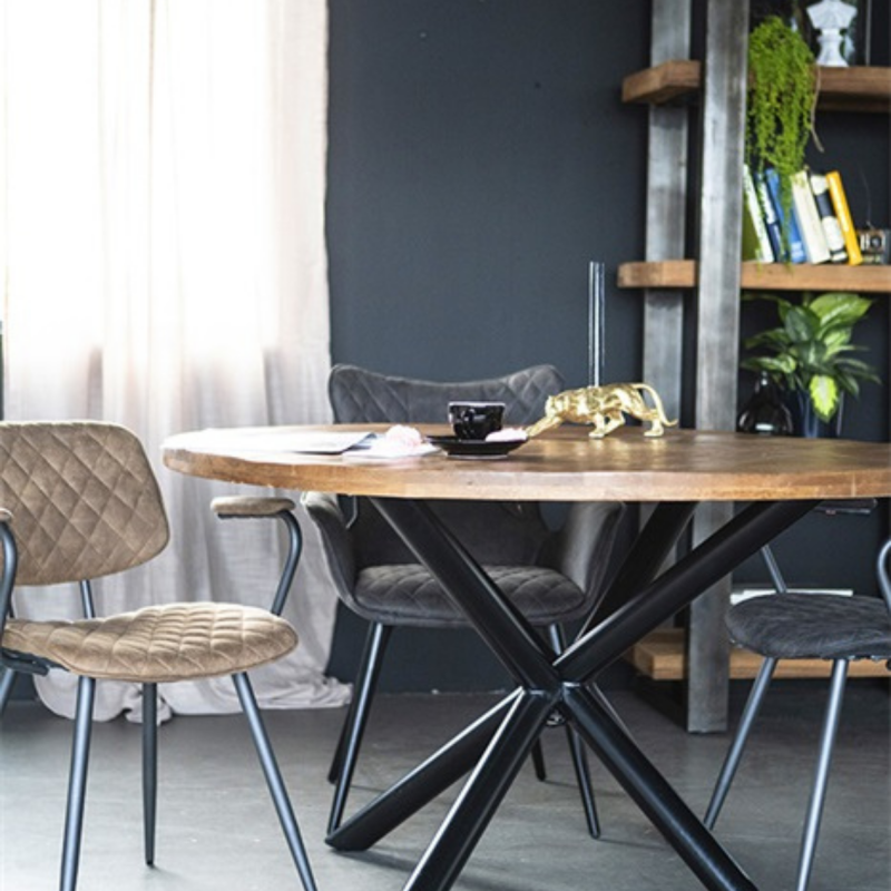 Table à manger ronde 76x130cm en bois et métal