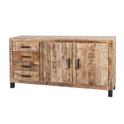 Buffet bas 2 portes 4 tiroirs 90x173cm en bois et métal