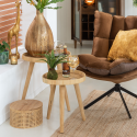 Set de 2 tables d'appoints ronde en rotin naturel RONDINE