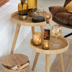 Set de 2 tables d'appoints ronde en rotin naturel RONDINE