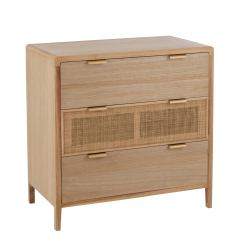 Buffet bas 4 tiroirs design en bois et rotin naturel EDMON