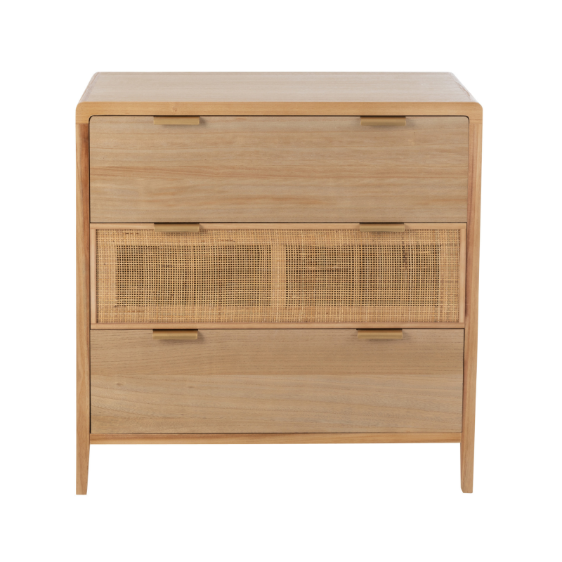 Buffet bas 4 tiroirs design en bois et rotin naturel EDMON