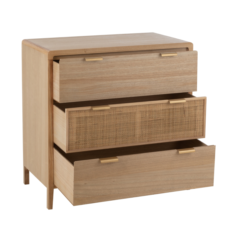 Buffet bas 4 tiroirs design en bois et rotin naturel EDMON