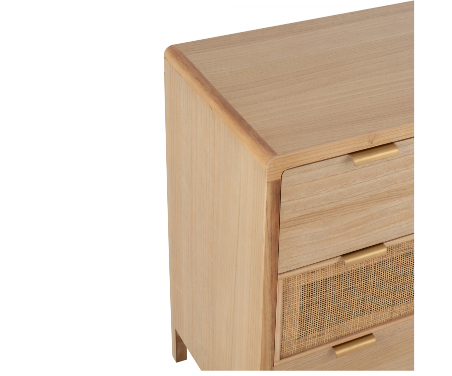 Buffet bas 4 tiroirs design en bois et rotin naturel EDMON