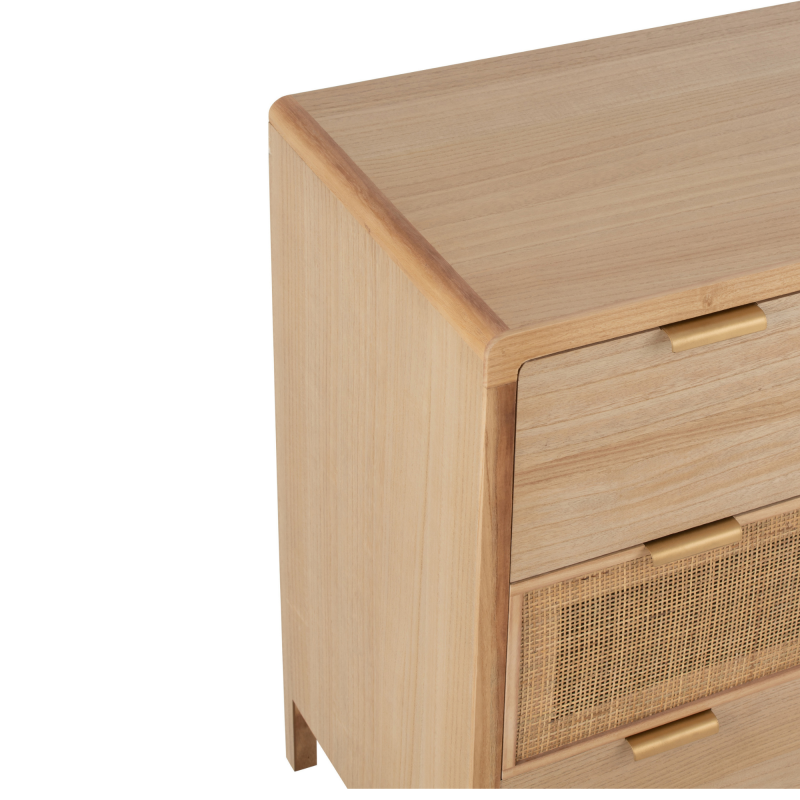 Buffet bas 4 tiroirs design en bois et rotin naturel EDMON