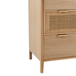 Buffet bas 4 tiroirs design en bois et rotin naturel EDMON