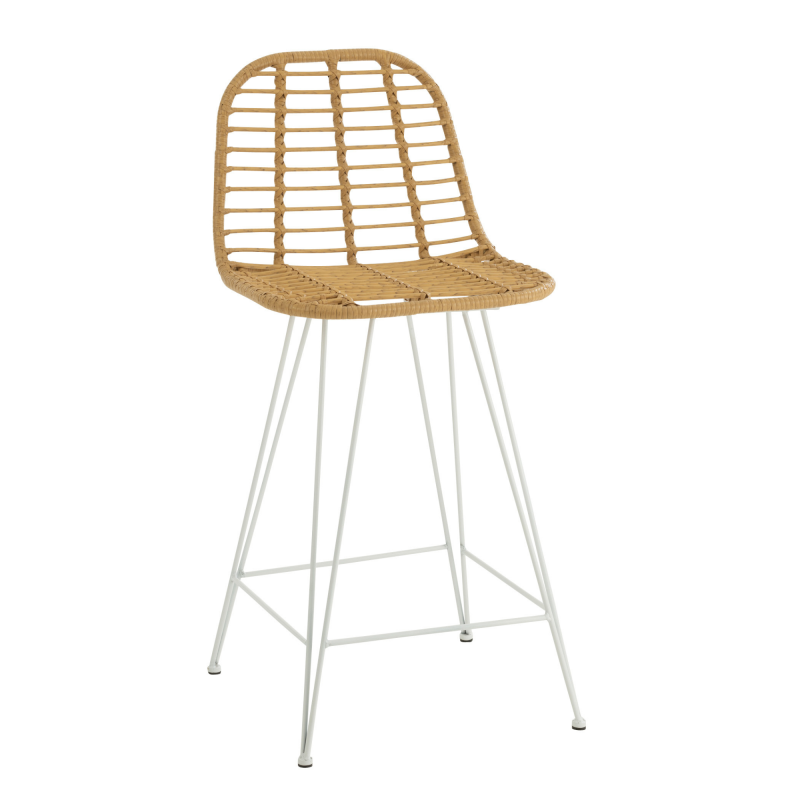 Chaise de bar 110cm en rotin et métal blanc LEONIE
