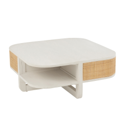 Table basse design en rotin et bois blanc DAISY