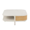 Table basse design en rotin et bois blanc DAISY