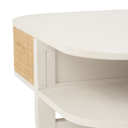 Table basse design en rotin et bois blanc DAISY