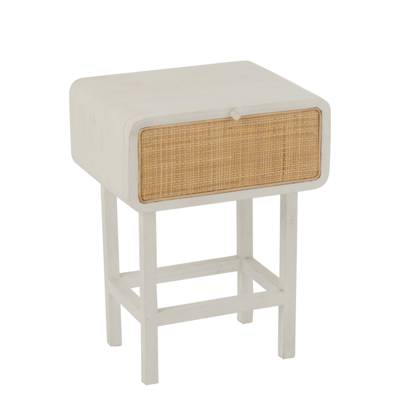 Table de chevet en rotin et bois blanc DAISY