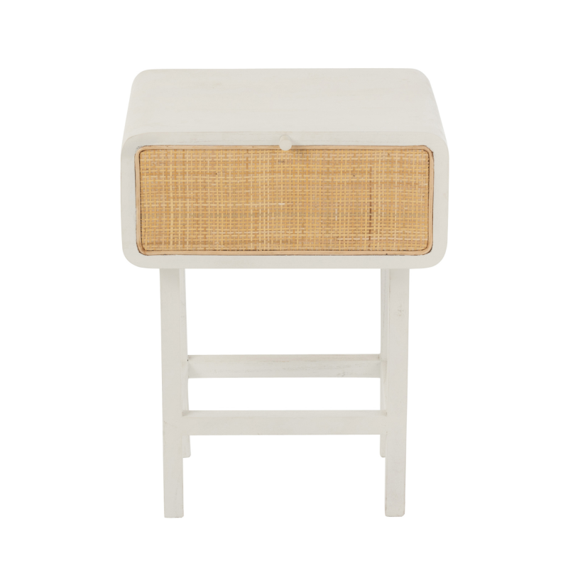 Table de chevet en rotin et bois blanc DAISY