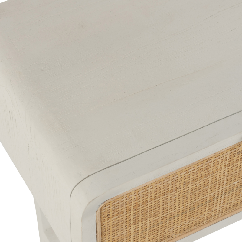 Table de chevet en rotin et bois blanc DAISY