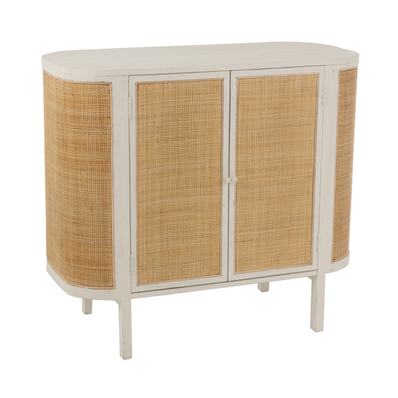 Buffet bas 2 portes en rotin et bois blanc DAISY