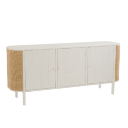 Buffet bas 3 portes 180cm en cannage et bois blanc DAISY