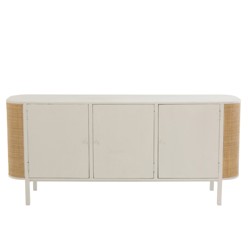 Buffet bas 3 portes en rotin et bois blanc DAISY