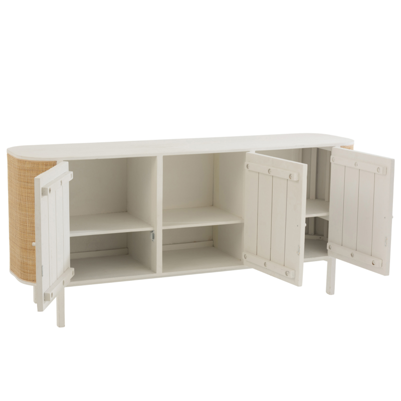 Buffet bas 3 portes en rotin et bois blanc DAISY