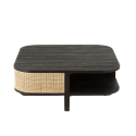 Table basse design en rotin et bois noir DAISY