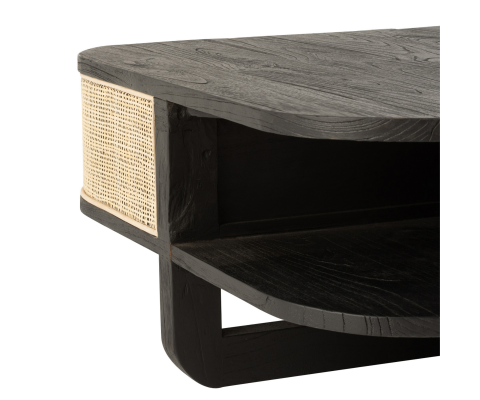 Table basse design en rotin et bois noir DAISY