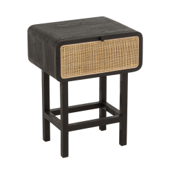 Table de chevet en rotin et bois noir DAISY