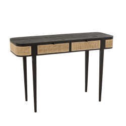 Console 2 tiroirs en rotin et bois noir DAISY