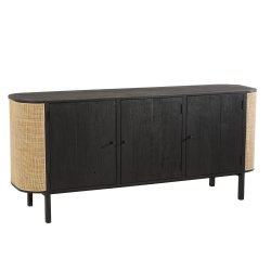 Buffet bas 3 portes en rotin et bois noir DAISY