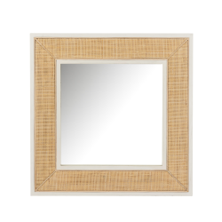 Miroir 80x 80cm en bois et rotin blanc SUE