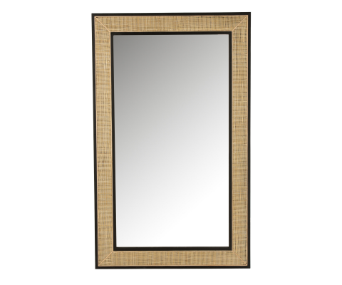 Miroir rectangulaire 180x110cm en bois noir et cannage LOUPI