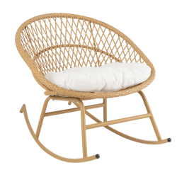 Chaise de jardin à bascule effet rotin avec coussin blanc GARDY