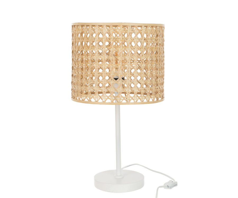 Lampe ronde en bambou et métal blanc ROMA