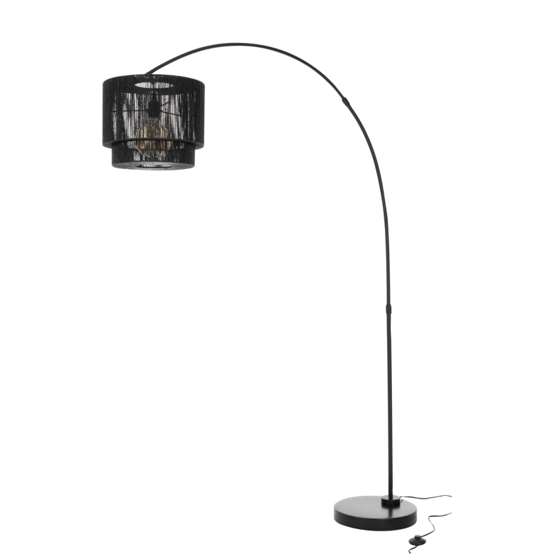 Lampe à arc en corde et pied métal noir GREGY