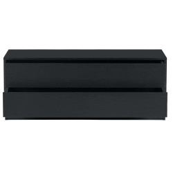 Meuble TV 40,30x100cm en bois massif noir 2 tiroirs TOLEDE