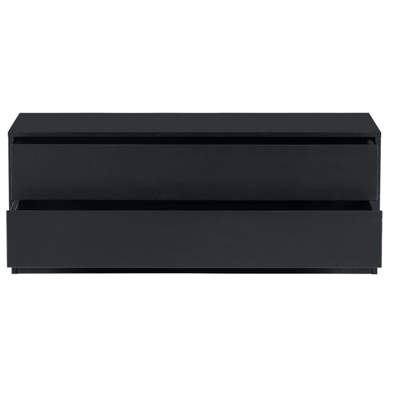 Meuble TV 40,30x100cm en bois massif noir 2 tiroirs TOLEDE