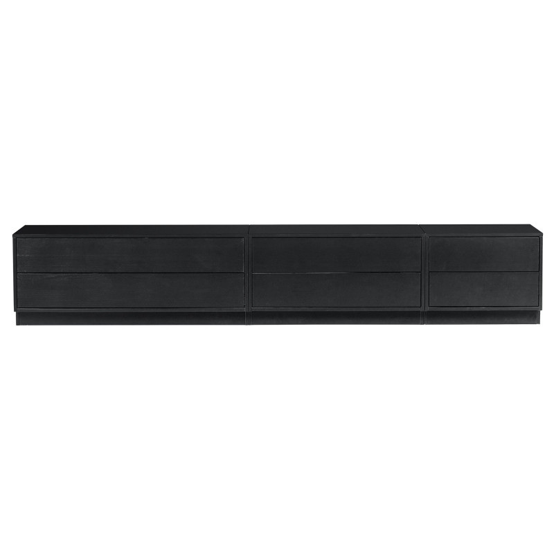Meuble TV 40,30x100cm en bois massif noir 2 tiroirs TOLEDE