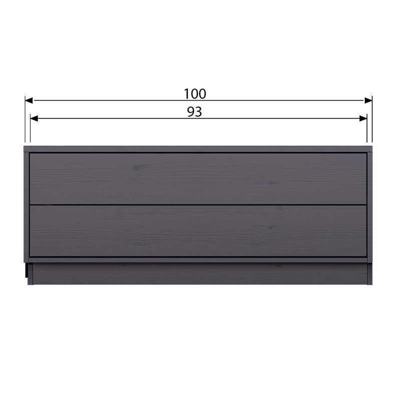 Meuble TV 40,30x100cm en bois massif noir 2 tiroirs TOLEDE