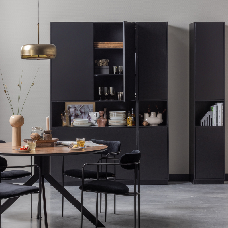 Buffet haut moderne en bois de pin massif noir ALICANTE