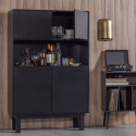 Buffet haut 4 portes en bois de pin massif fsc noir ALICANTE
