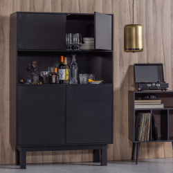 Buffet haut 4 portes en bois de pin massif fsc noir ALICANTE