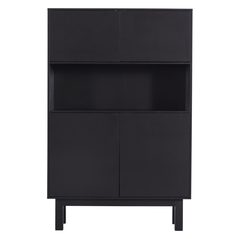 Buffet haut 4 portes en bois de pin massif fsc noir ALICANTE