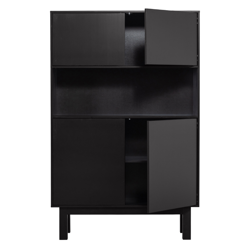 Buffet haut 4 portes en bois de pin massif fsc noir ALICANTE
