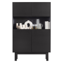 Buffet haut 4 portes en bois de pin massif fsc noir ALICANTE