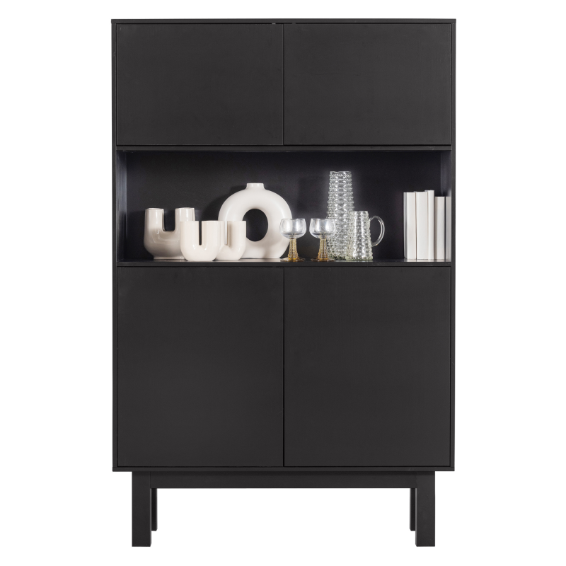 Buffet haut 4 portes en bois de pin massif fsc noir ALICANTE